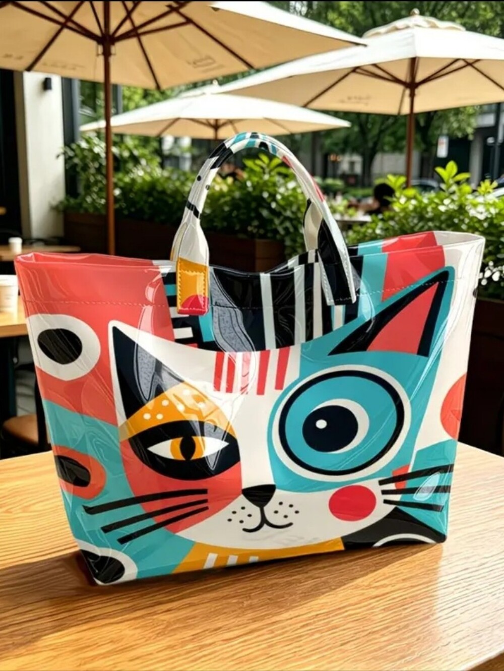 Women Cat Abstract Geometric Tote Bag